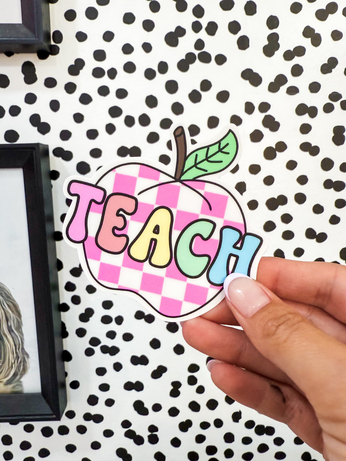 Teach Checkered Apple Sticker