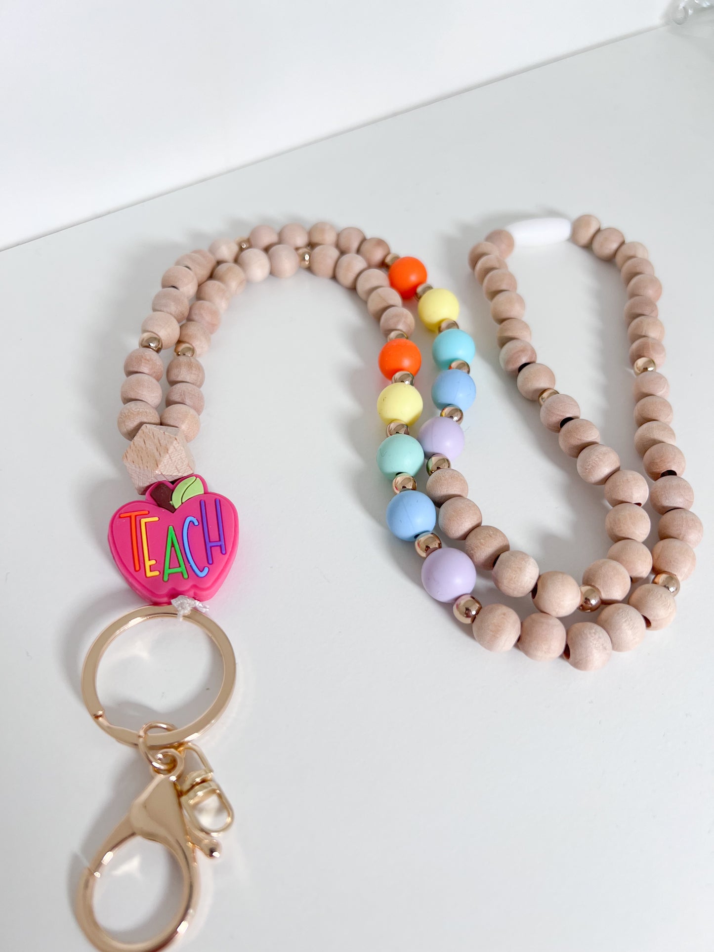 Rainbow Apple Teach Lanyard