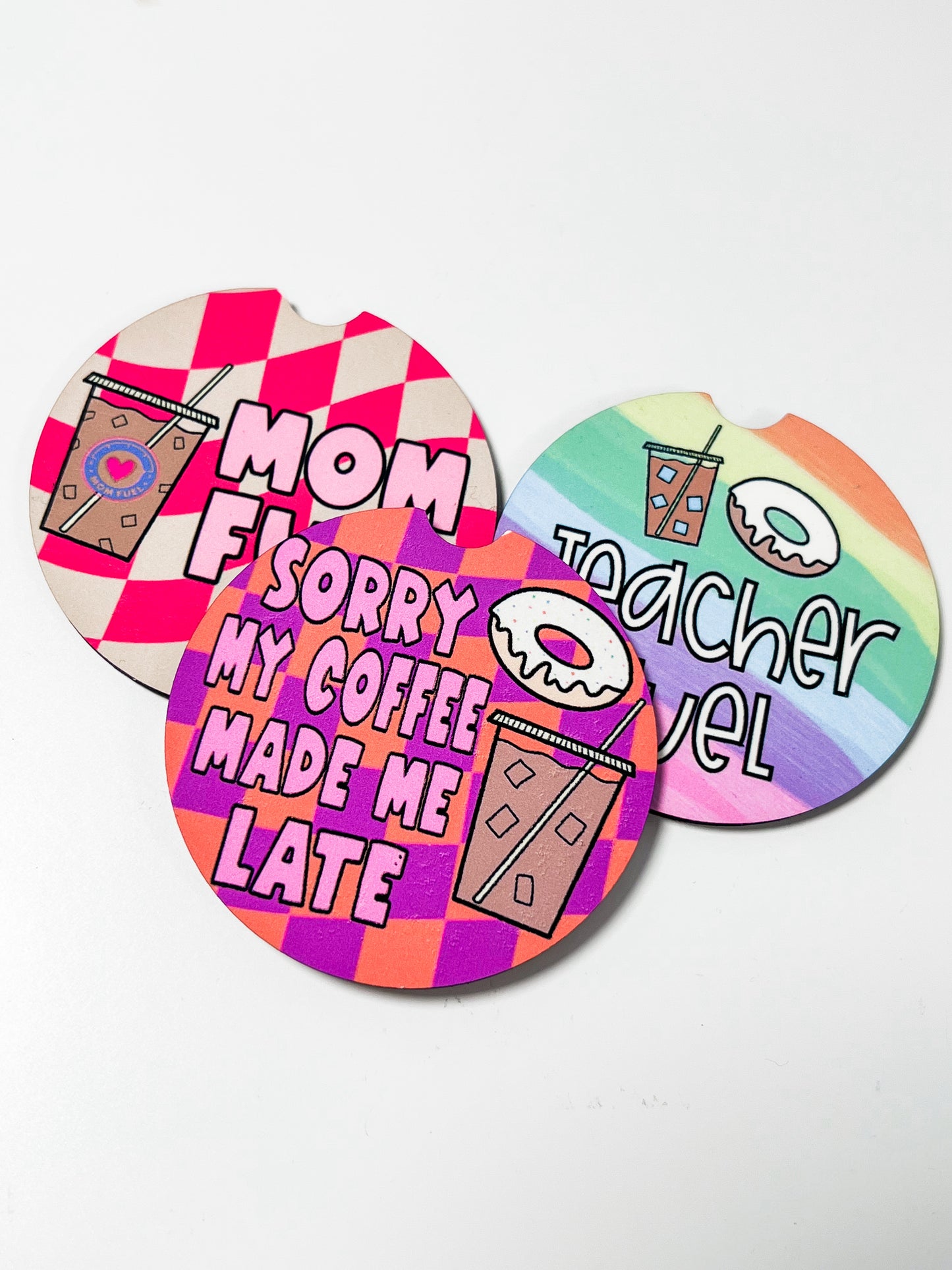 Sorry my Coffee Made Me Late Car Coasters. Set of 2