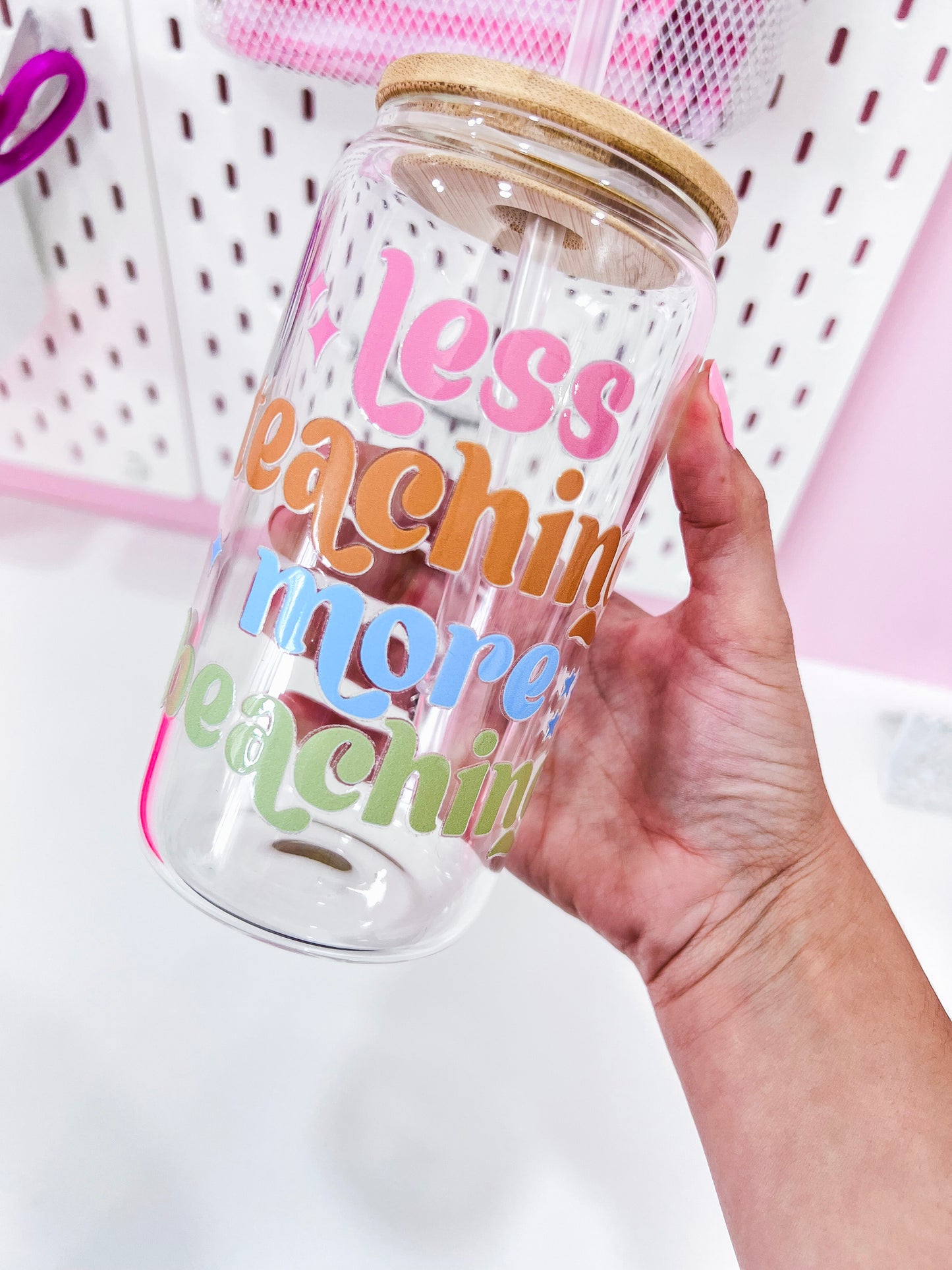 Less Teaching More Beaching Glass Can