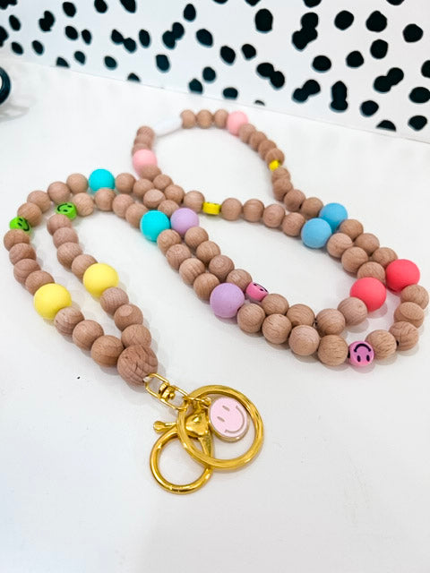 Pastel Smiles Beaded Lanyard moo