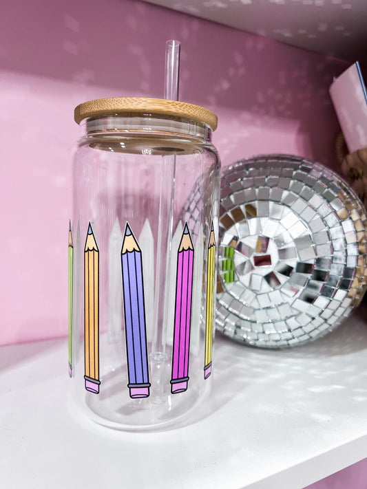 Pretty Pencil 16oz Glass Can