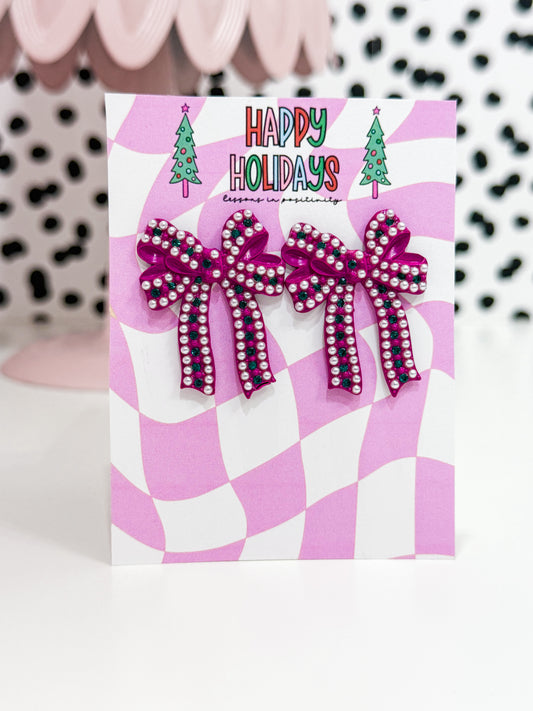 Merry Mauve Bow Earring Set