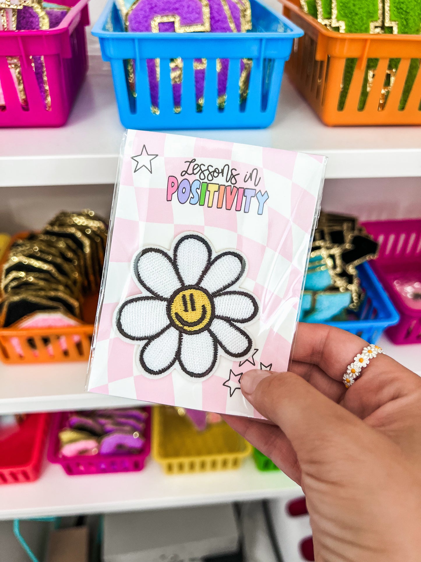 White Embroidered Daisy Patch