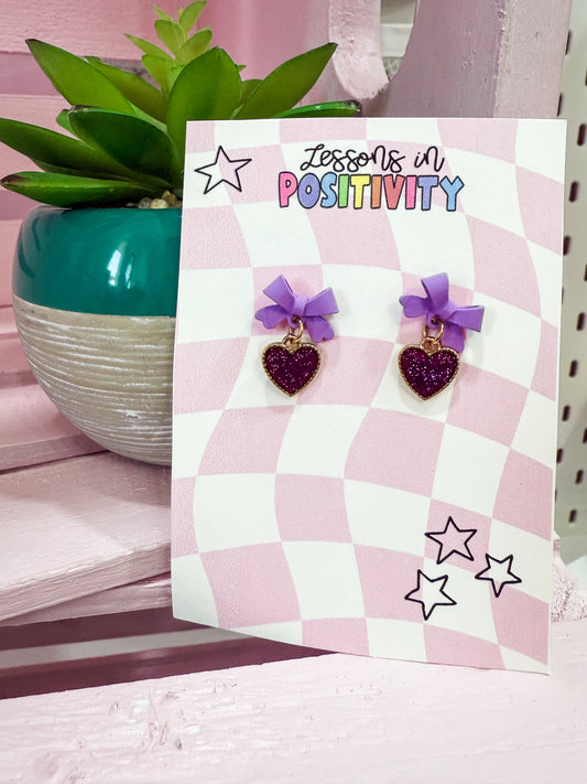 My little Purple Heart Bow Earrings