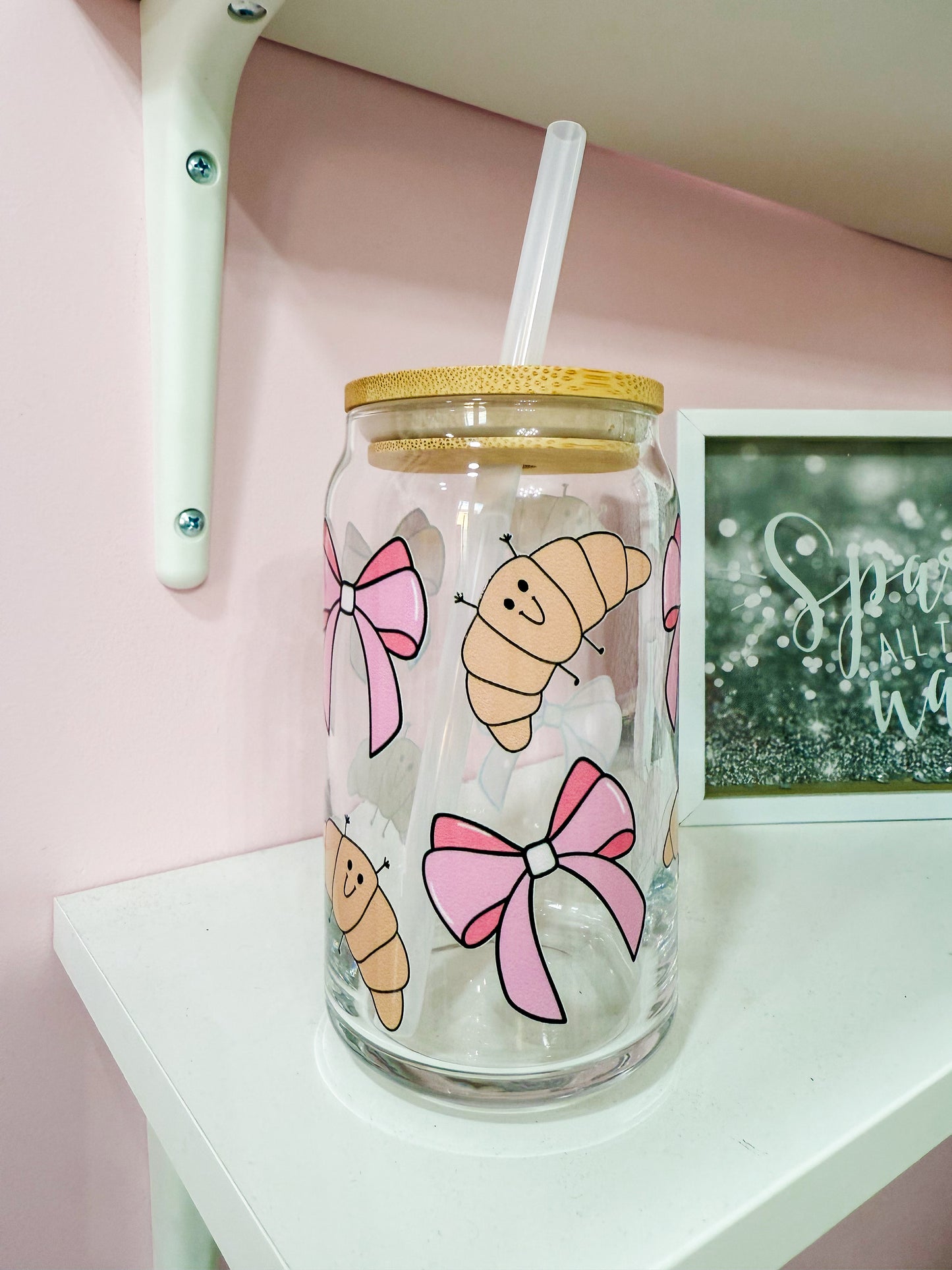 Bows & Croissants Glass Can