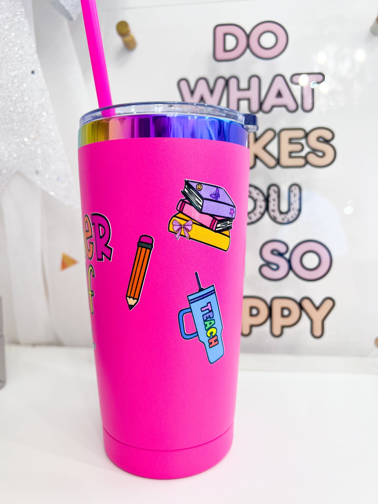 Hot Pink Teacher Stuff Tumbler