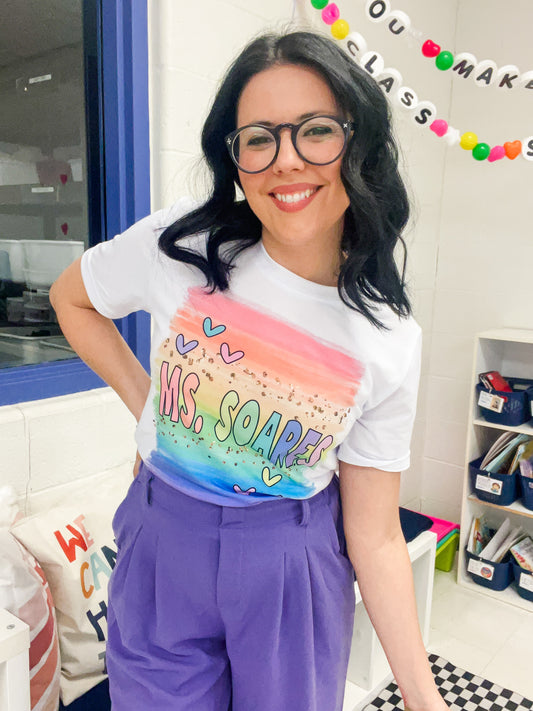 Personalized Rainbow Teacher Tee