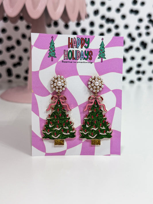 Pearl Christmas Tree Earring Set