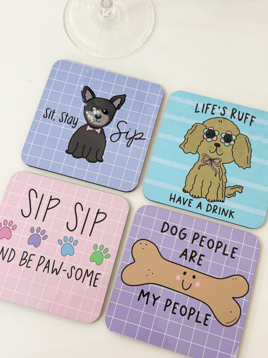 Doggie Coasters - Sip Sip Set of 4