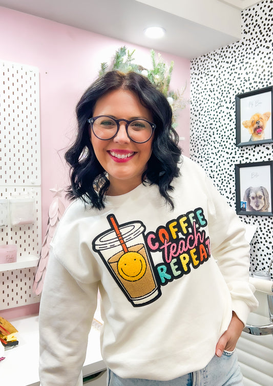 Chenille Teach Coffee Repeat Sweater