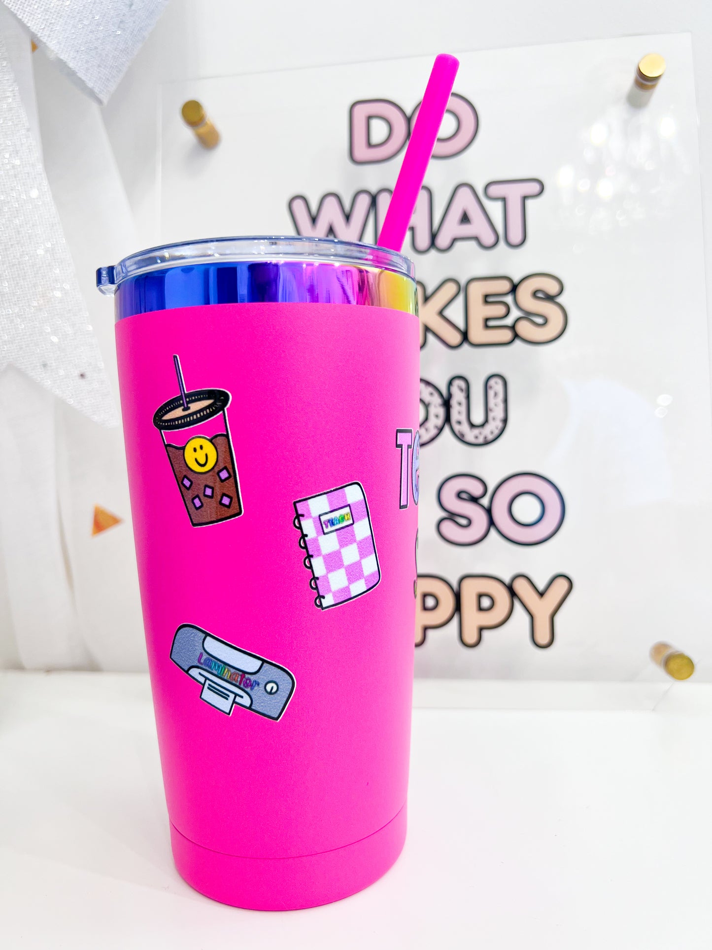 Hot Pink Teacher Stuff Tumbler